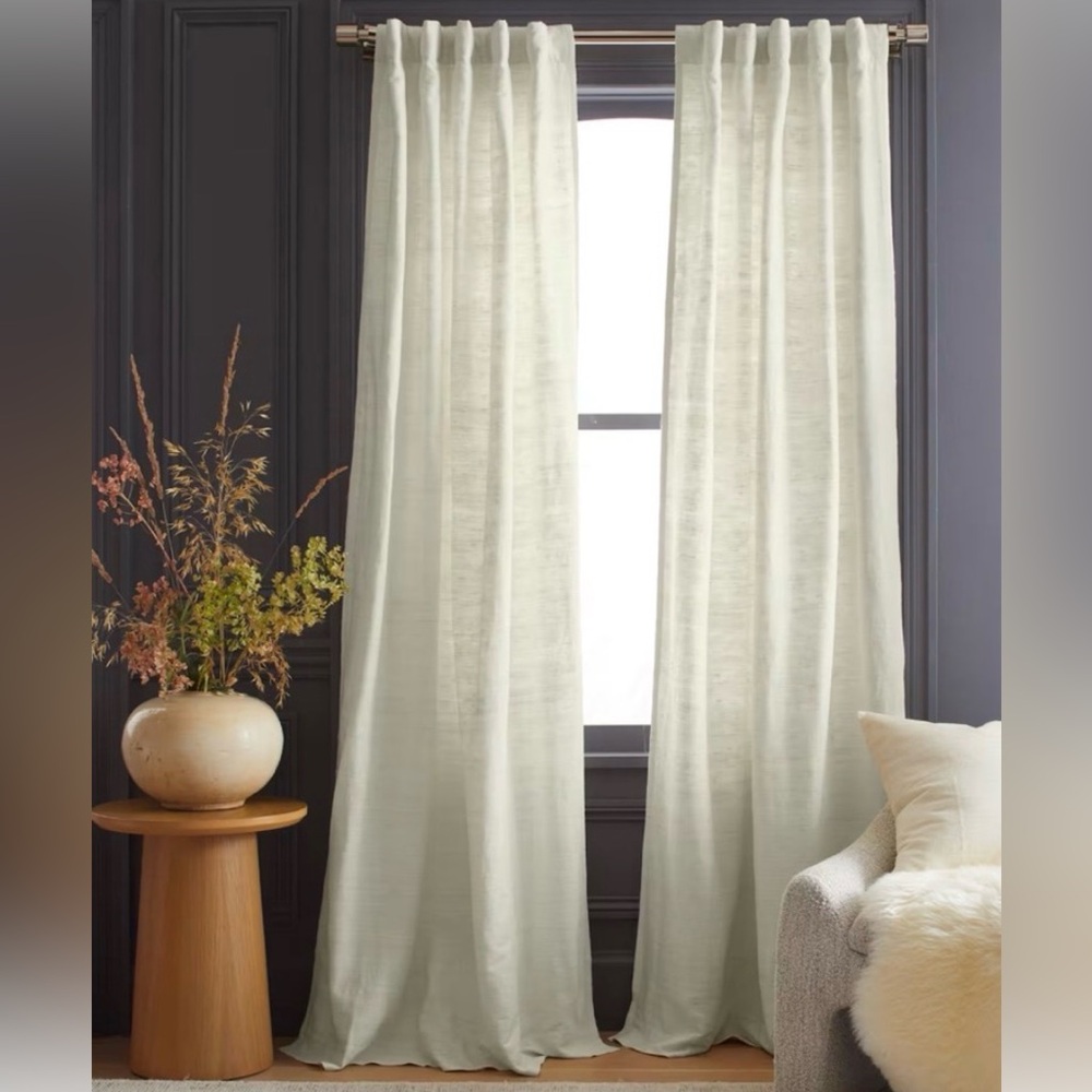NWT QUINCE Set Of 2 48x96 Raw Silk Curtains Ivory 4727